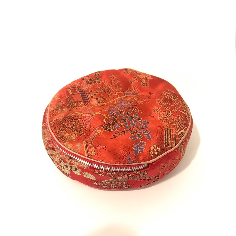 Red Embroidered Round Pouch Set